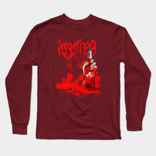 Zombie Hand Bloodied Juggernog on Maroon Long Sleeve T-Shirt